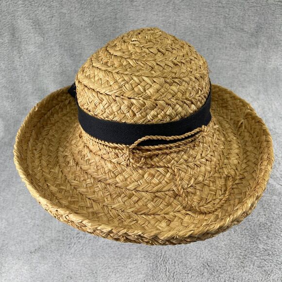 Helen Kaminski Classic 5 Womens OS Tan Raffia Straw Black Ribbon Bow Sun Hat - Picture 2 of 12